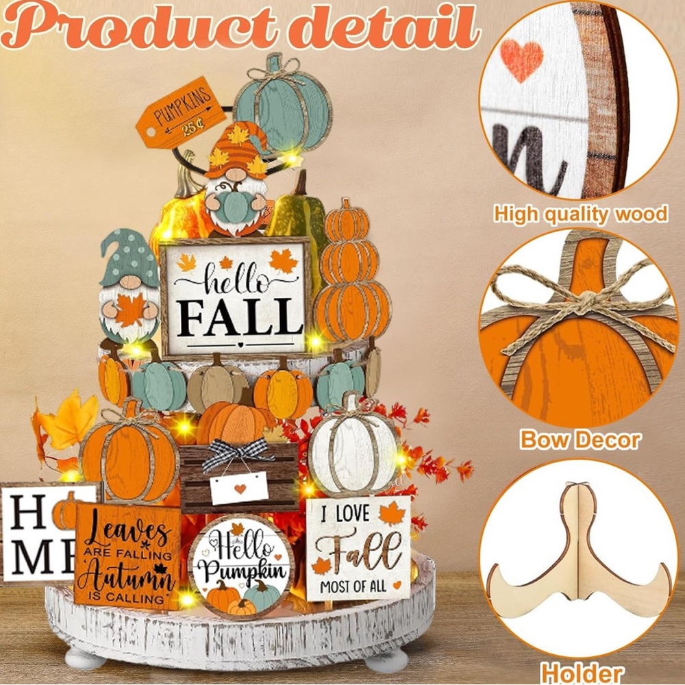 Tiered Tray Autumn Pumpkin and Fall Decor Set NWT DOES NOT INCLUDE TRAY. - Picture 4 of 4